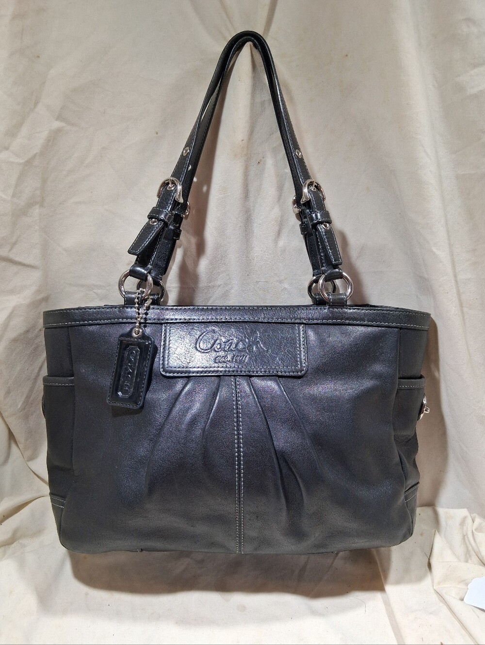 Coach all leather pleated gallery tote